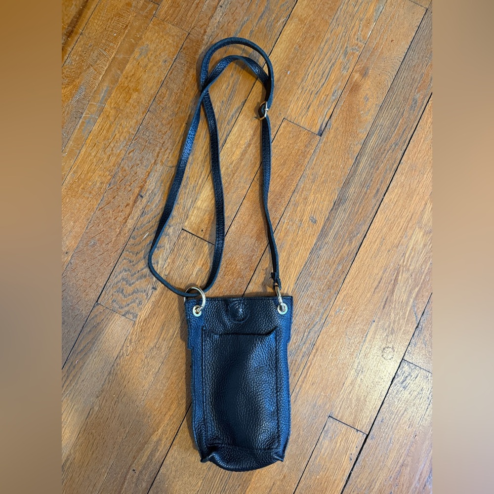 Black Leather Crossbody Phone Pouch